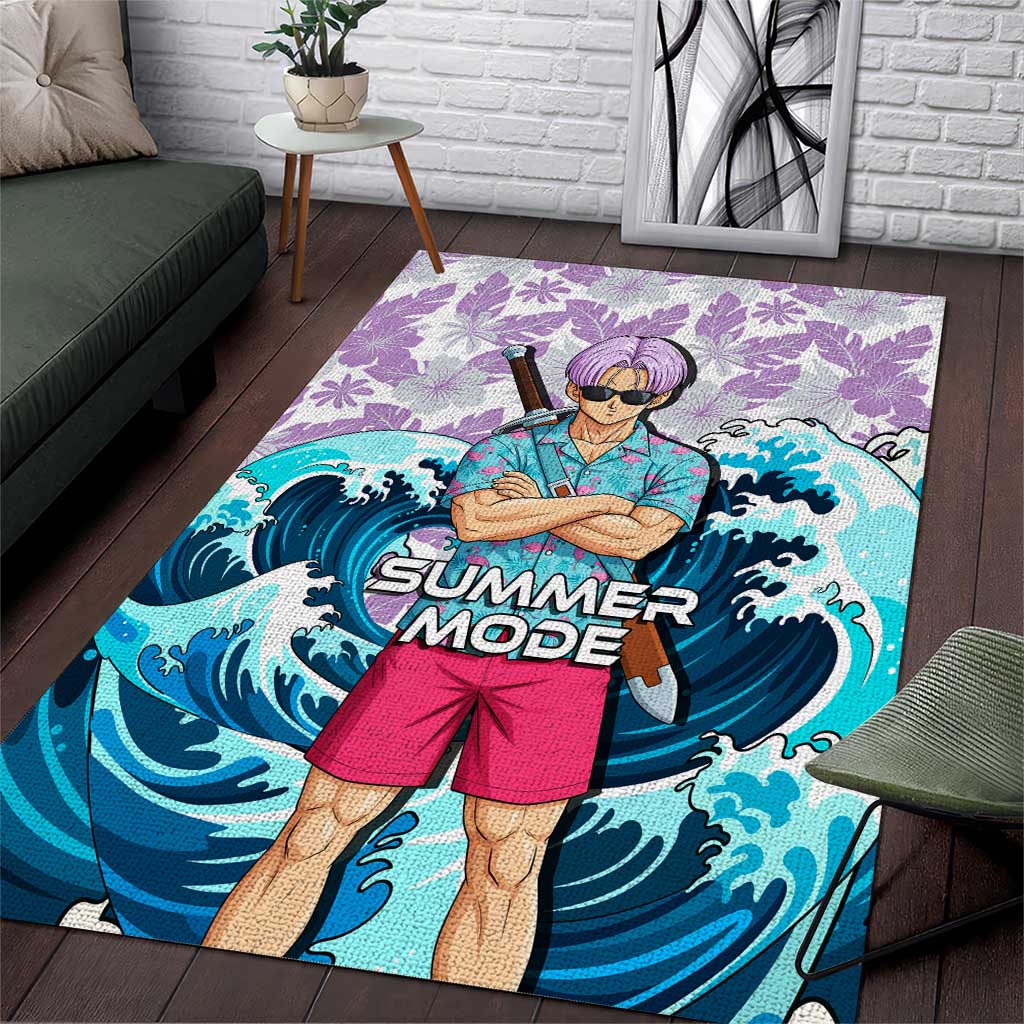 Trunks Dragon Ball Summer Theme Area Rug with Sword Floral Shirt Sunglasses Shenron and Ocean Wave Background - The Mazicc