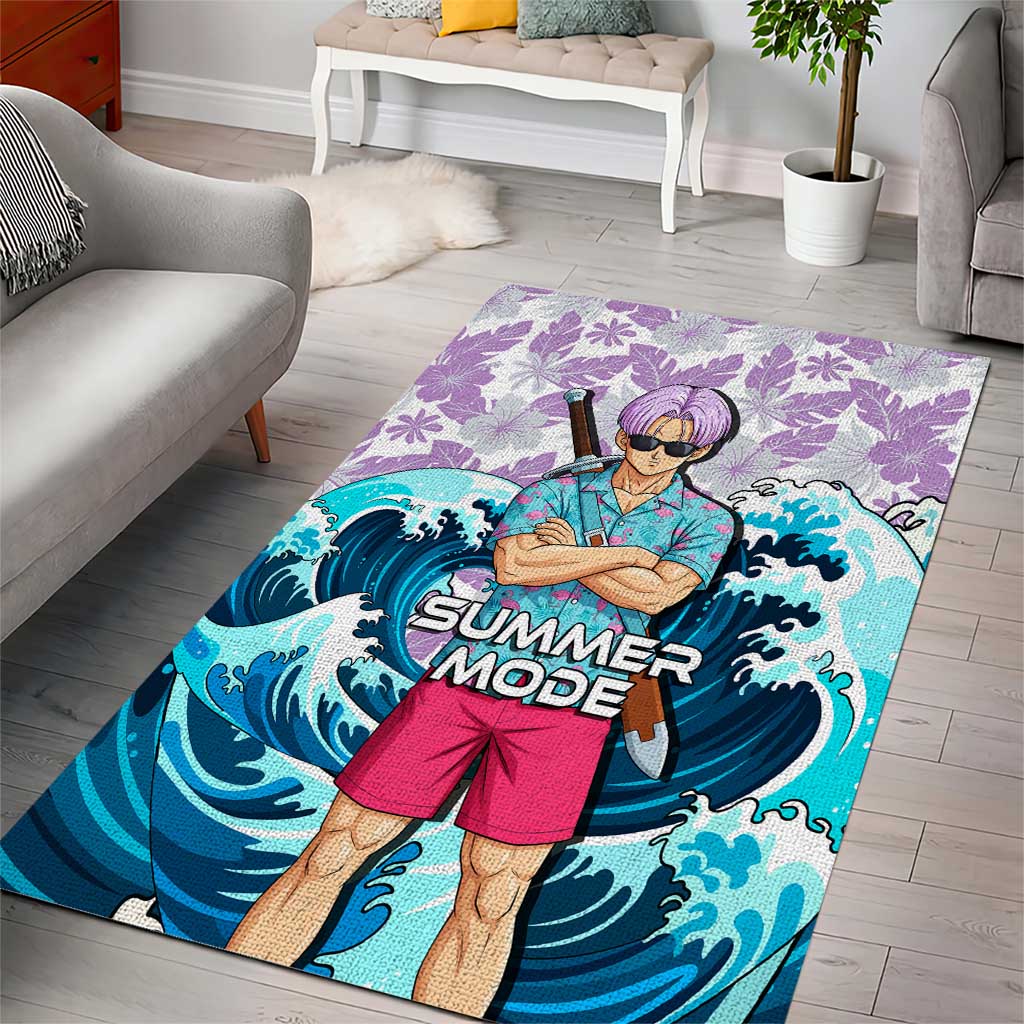 Trunks Dragon Ball Summer Theme Area Rug with Sword Floral Shirt Sunglasses Shenron and Ocean Wave Background - The Mazicc