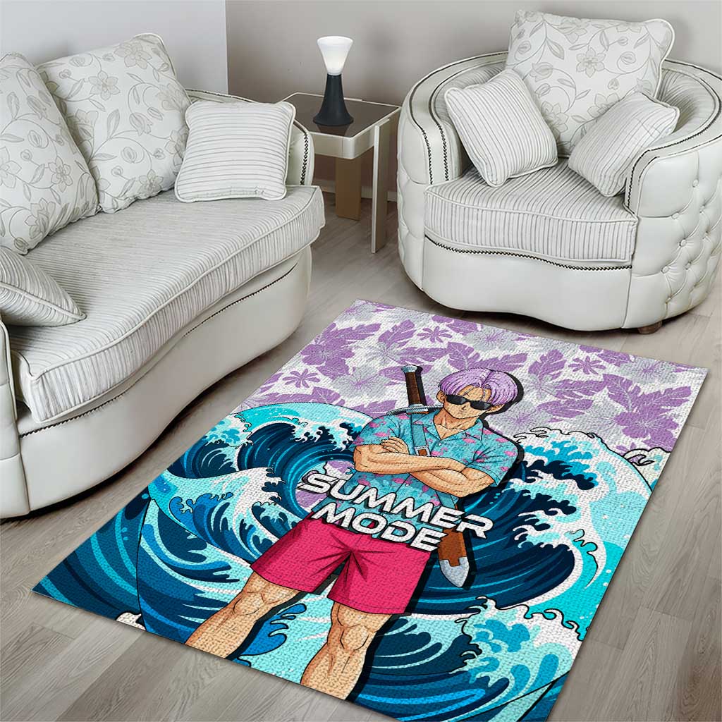 Trunks Dragon Ball Summer Theme Area Rug with Sword Floral Shirt Sunglasses Shenron and Ocean Wave Background - The Mazicc