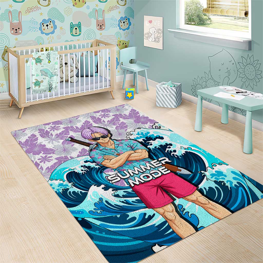 Trunks Dragon Ball Summer Theme Area Rug with Sword Floral Shirt Sunglasses Shenron and Ocean Wave Background - The Mazicc