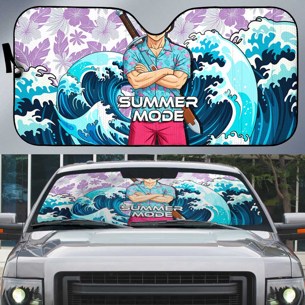 Trunks Dragon Ball Summer Theme Auto Sun Shade with Sword Floral Shirt Sunglasses Shenron and Ocean Wave Background - The Mazicc