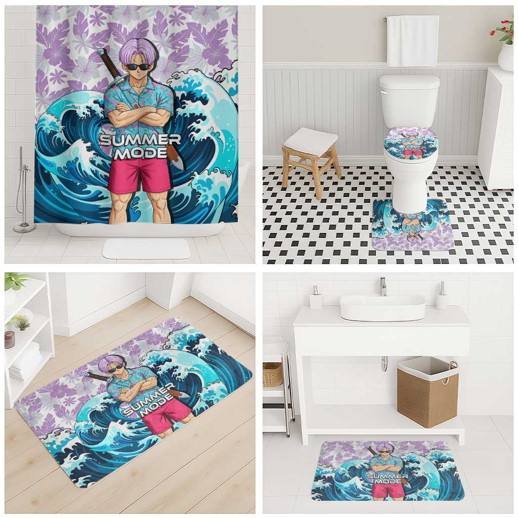 Trunks Dragon Ball Summer Theme Bathroom Set with Sword Floral Shirt Sunglasses Shenron and Ocean Wave Background - The Mazicc