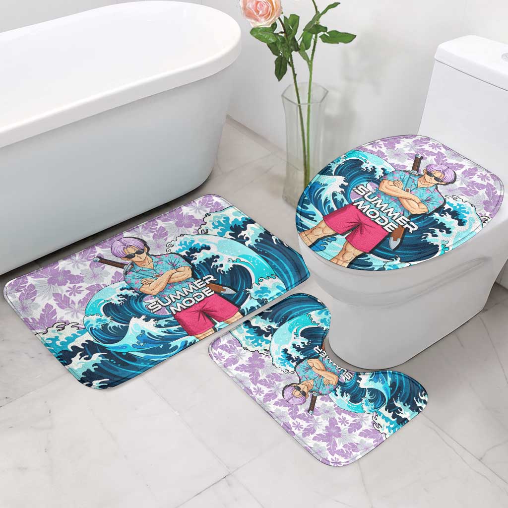 Trunks Dragon Ball Summer Theme Bathroom Set with Sword Floral Shirt Sunglasses Shenron and Ocean Wave Background - The Mazicc