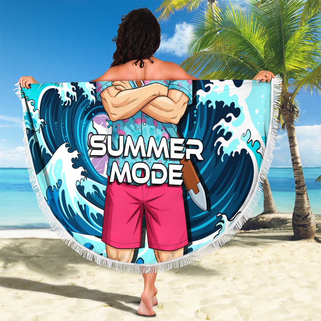 Trunks Dragon Ball Summer Theme Beach Blanket with Sword Floral Shirt Sunglasses Shenron and Ocean Wave Background - The Mazicc