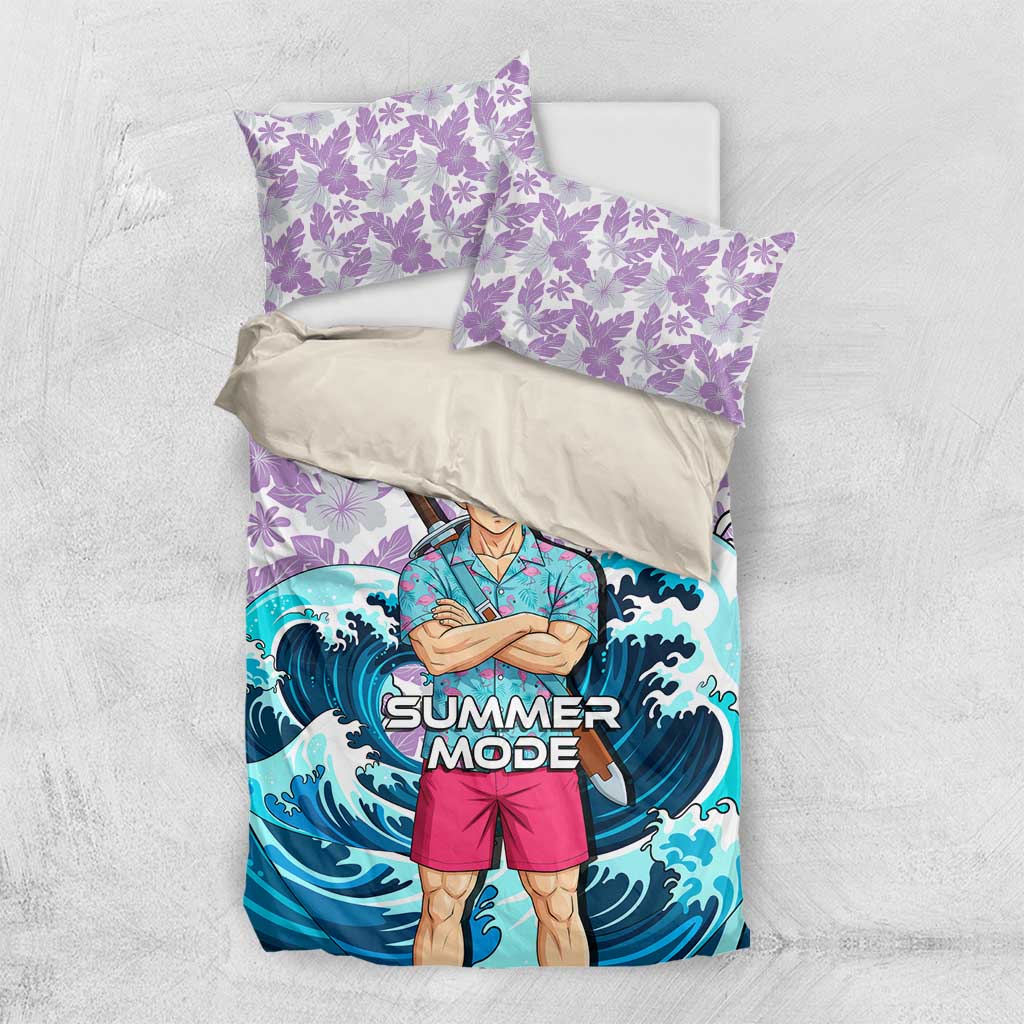 Trunks Dragon Ball Summer Theme Bedding Set with Sword Floral Shirt Sunglasses Shenron and Ocean Wave Background - The Mazicc