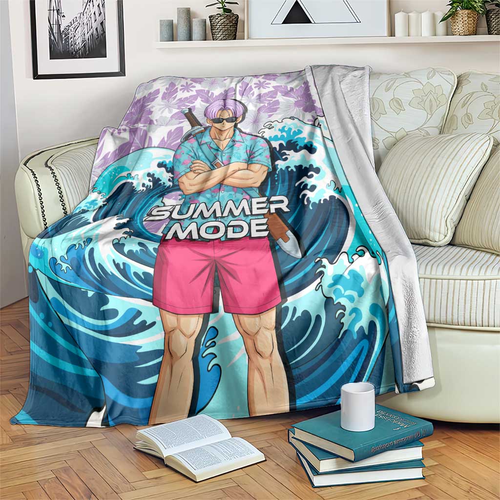 Trunks Dragon Ball Summer Theme Blanket with Sword Floral Shirt Sunglasses Shenron and Ocean Wave Background - The Mazicc
