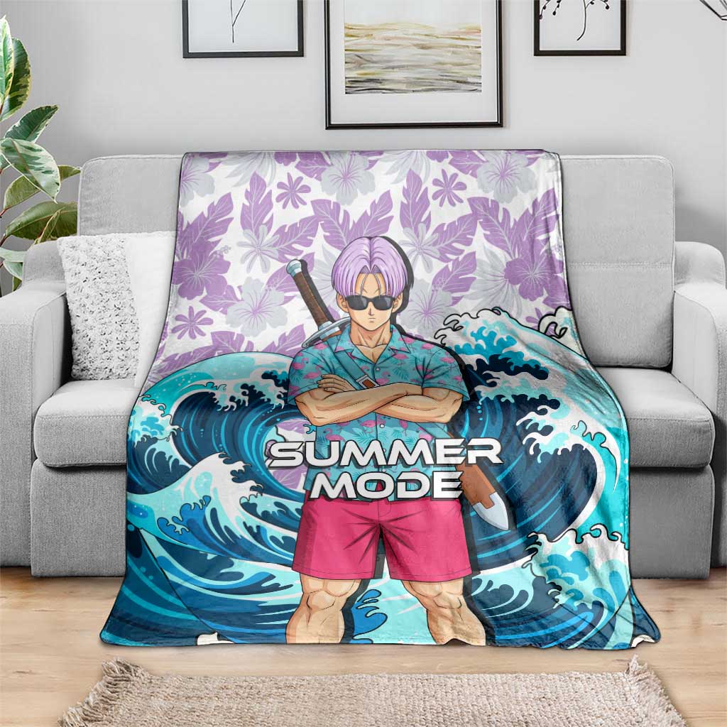 Trunks Dragon Ball Summer Theme Blanket with Sword Floral Shirt Sunglasses Shenron and Ocean Wave Background - The Mazicc