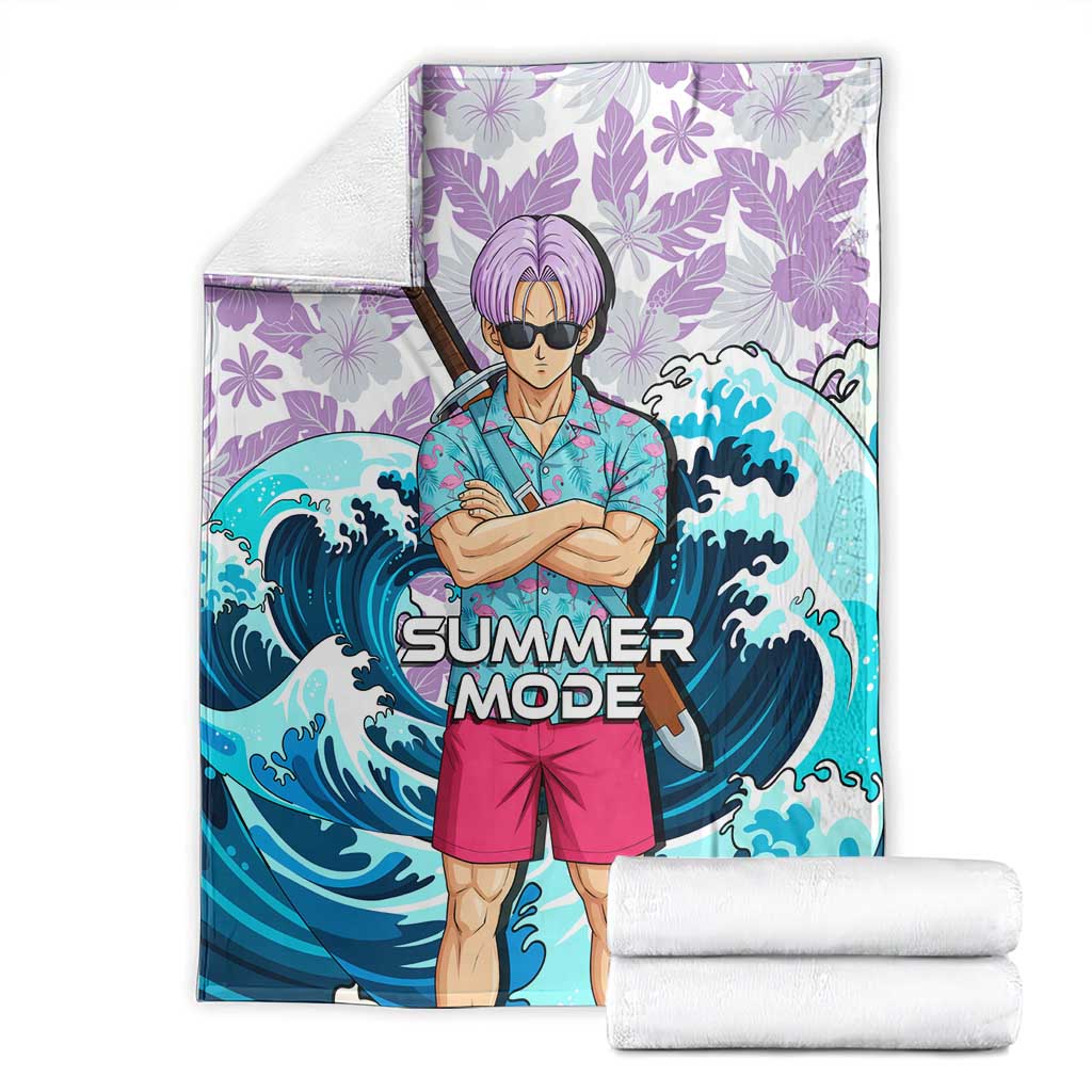 Trunks Dragon Ball Summer Theme Blanket with Sword Floral Shirt Sunglasses Shenron and Ocean Wave Background - The Mazicc