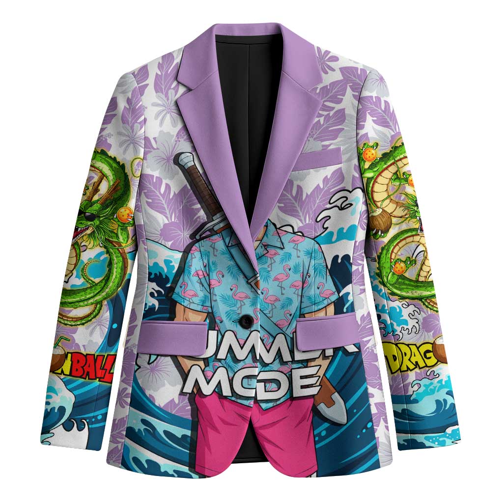 Trunks Dragon Ball Summer Theme Blazer with Sword Floral Shirt Sunglasses Shenron and Ocean Wave Background - The Mazicc