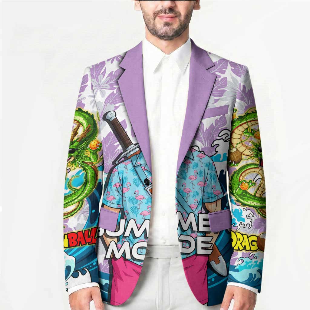 Trunks Dragon Ball Summer Theme Blazer with Sword Floral Shirt Sunglasses Shenron and Ocean Wave Background - The Mazicc