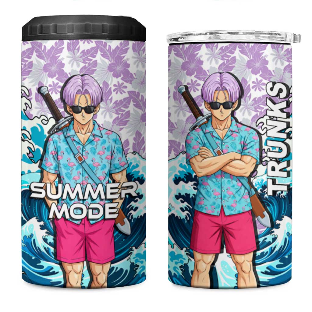Trunks Dragon Ball Summer Theme 4 in 1 Can Cooler Tumbler with Sword Floral Shirt Sunglasses Shenron and Ocean Wave Background - The Mazicc