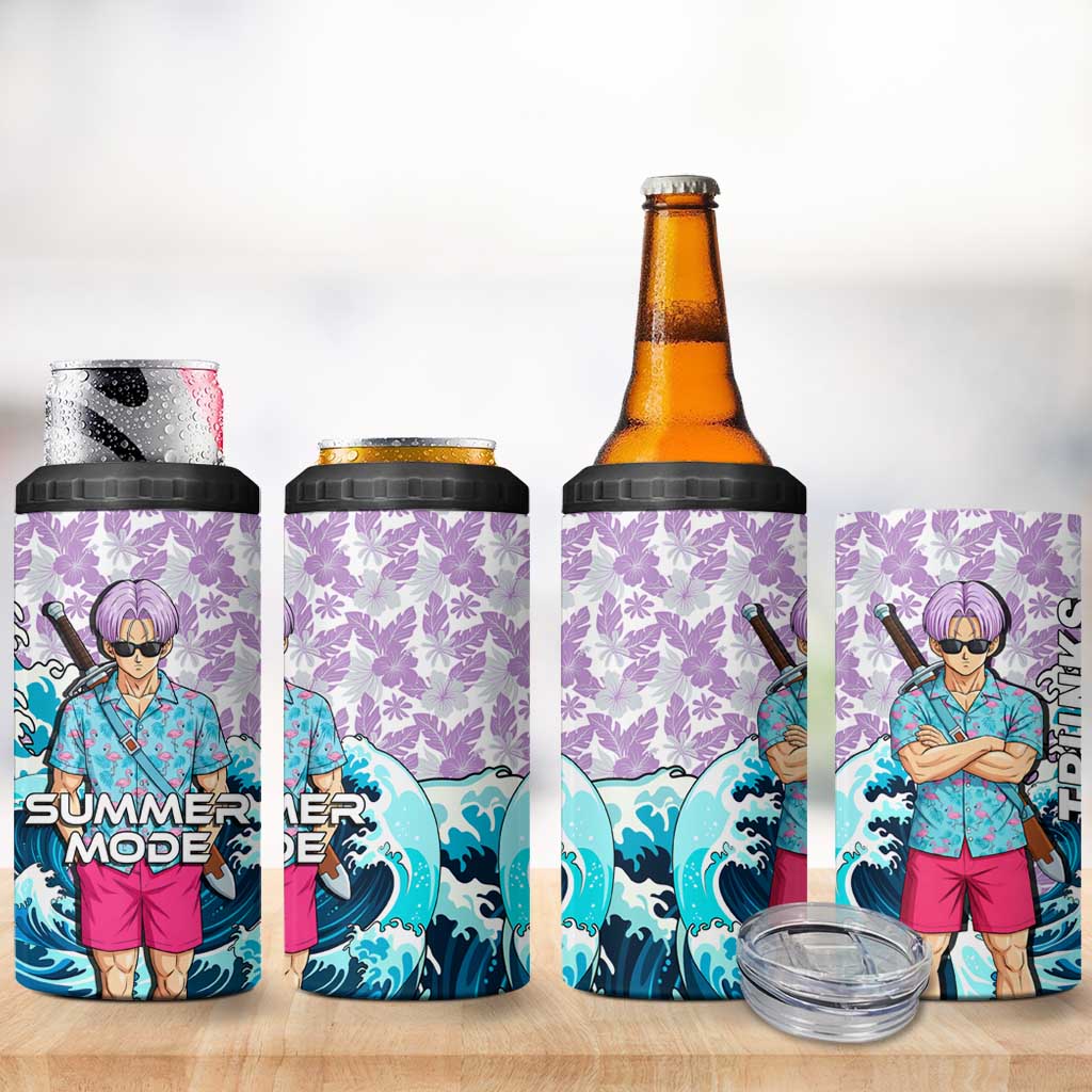 Trunks Dragon Ball Summer Theme 4 in 1 Can Cooler Tumbler with Sword Floral Shirt Sunglasses Shenron and Ocean Wave Background - The Mazicc