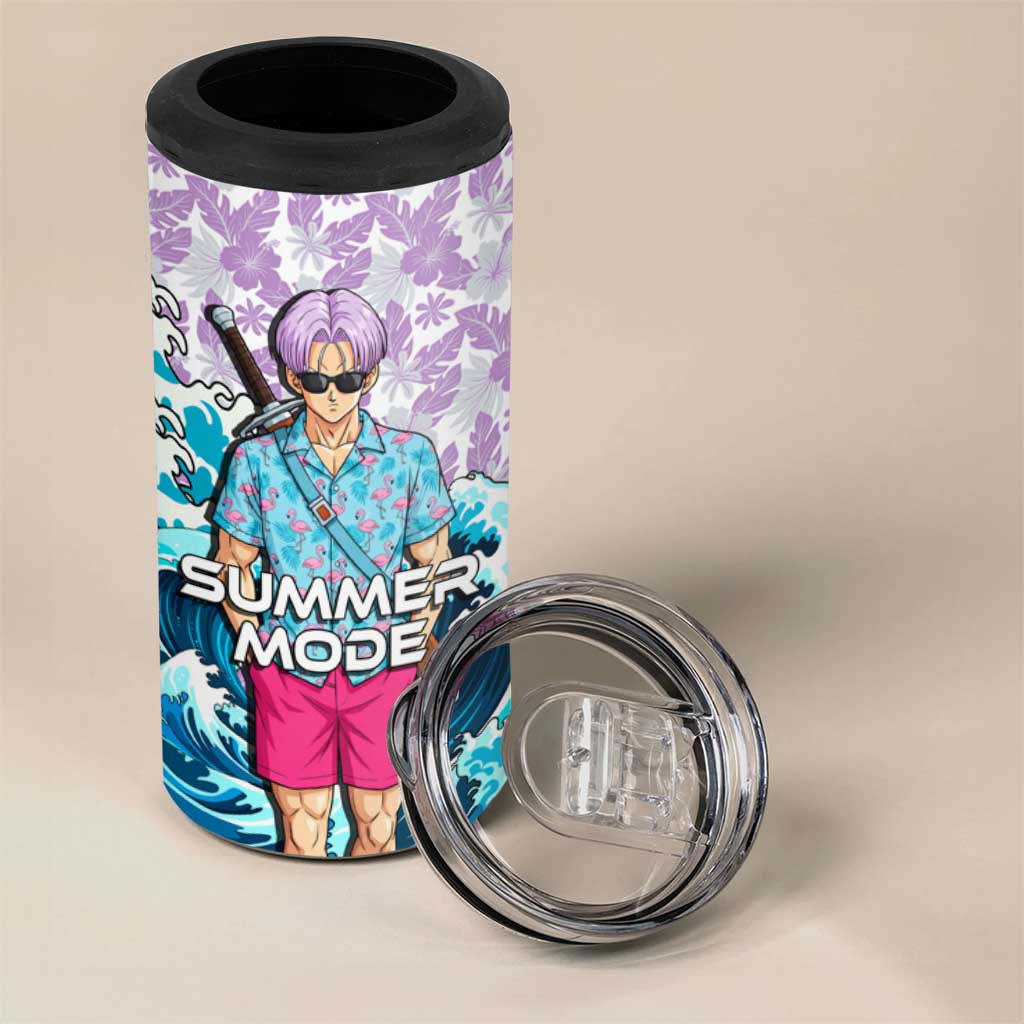 Trunks Dragon Ball Summer Theme 4 in 1 Can Cooler Tumbler with Sword Floral Shirt Sunglasses Shenron and Ocean Wave Background - The Mazicc