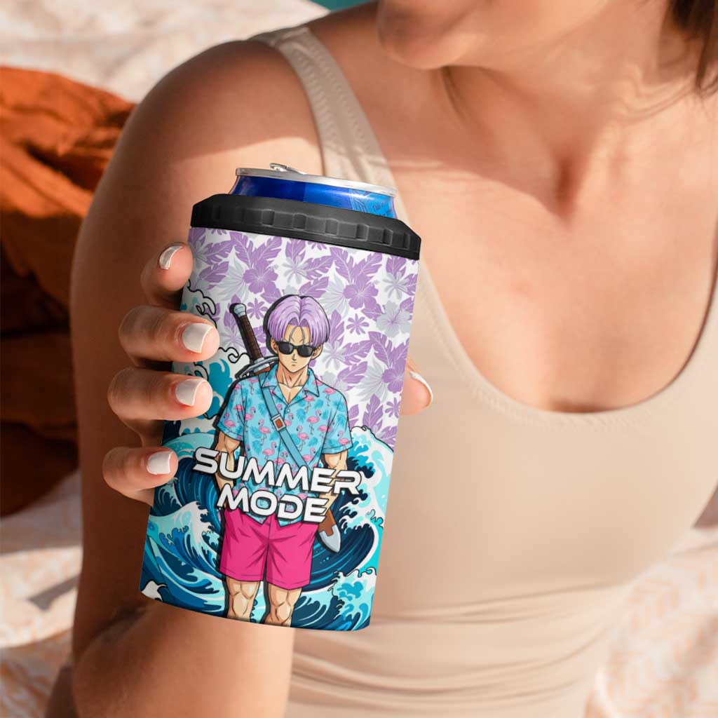 Trunks Dragon Ball Summer Theme 4 in 1 Can Cooler Tumbler with Sword Floral Shirt Sunglasses Shenron and Ocean Wave Background - The Mazicc
