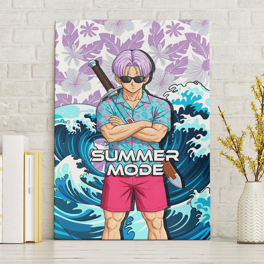 Trunks Dragon Ball Summer Theme Canvas Wall Art with Sword Floral Shirt Sunglasses Shenron and Ocean Wave Background - The Mazicc