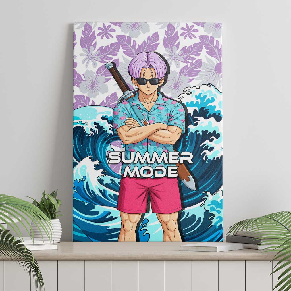 Trunks Dragon Ball Summer Theme Canvas Wall Art with Sword Floral Shirt Sunglasses Shenron and Ocean Wave Background - The Mazicc
