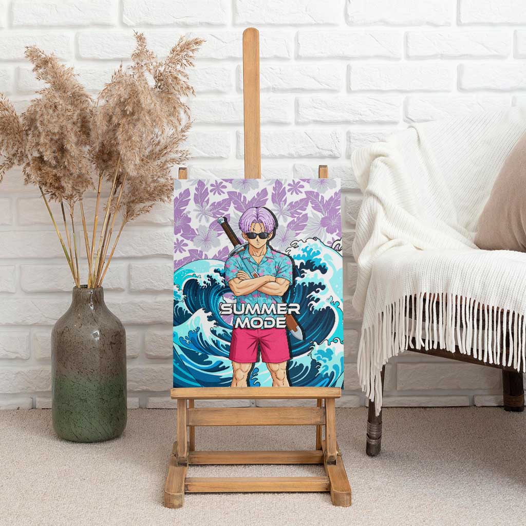 Trunks Dragon Ball Summer Theme Canvas Wall Art with Sword Floral Shirt Sunglasses Shenron and Ocean Wave Background - The Mazicc