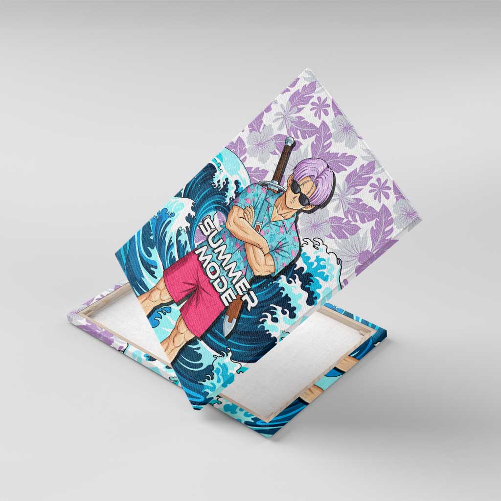 Trunks Dragon Ball Summer Theme Canvas Wall Art with Sword Floral Shirt Sunglasses Shenron and Ocean Wave Background - The Mazicc