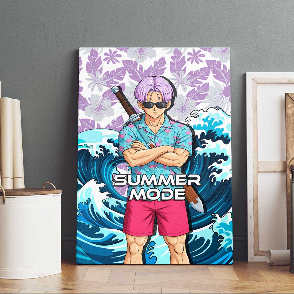 Trunks Dragon Ball Summer Theme Canvas Wall Art with Sword Floral Shirt Sunglasses Shenron and Ocean Wave Background - The Mazicc