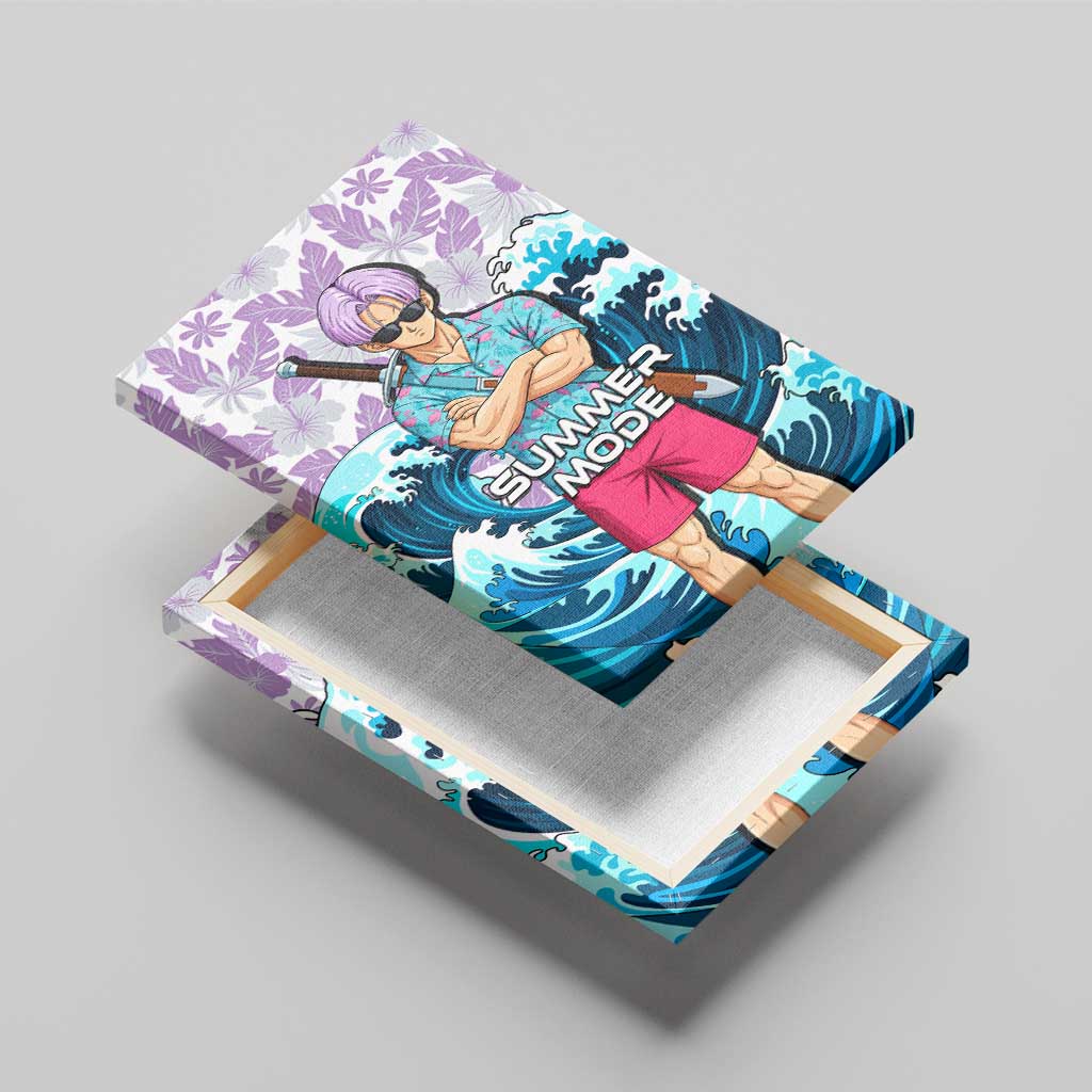 Trunks Dragon Ball Summer Theme Canvas Wall Art with Sword Floral Shirt Sunglasses Shenron and Ocean Wave Background - The Mazicc