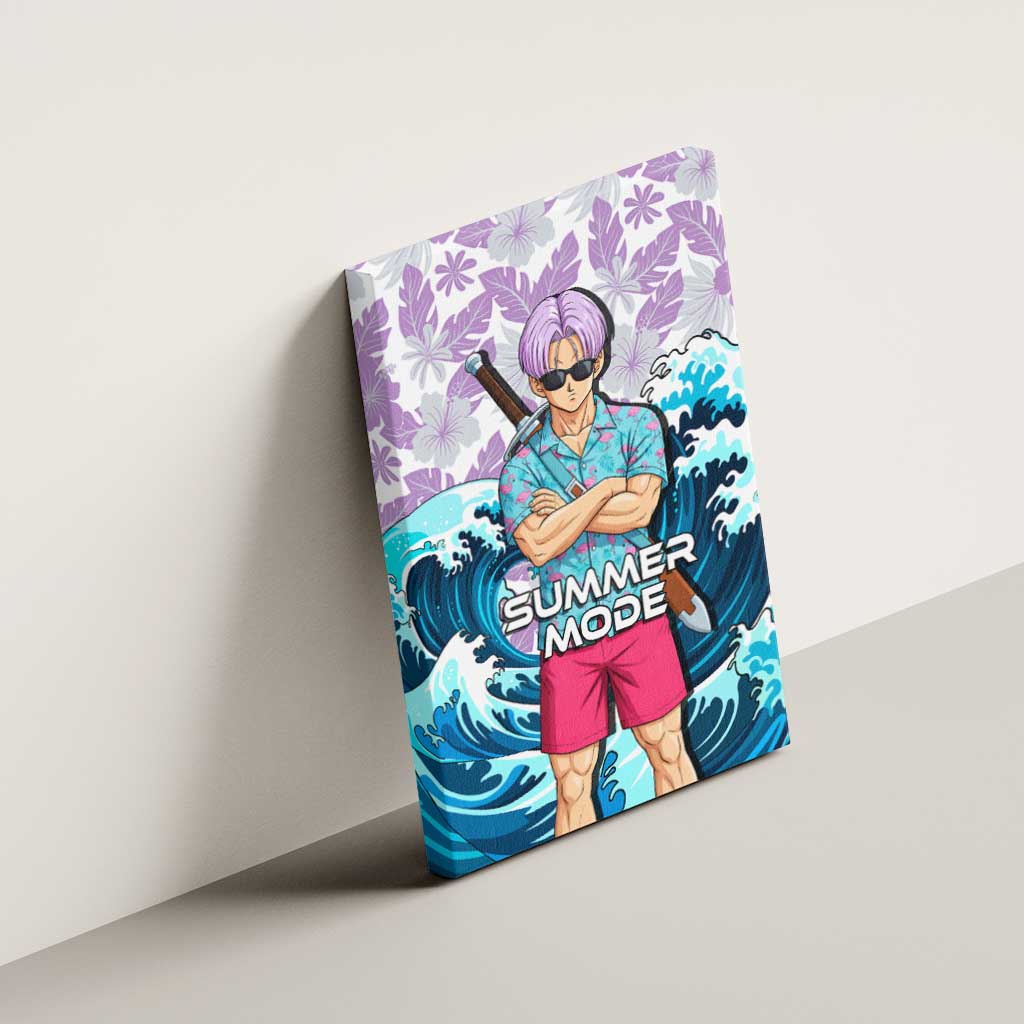 Trunks Dragon Ball Summer Theme Canvas Wall Art with Sword Floral Shirt Sunglasses Shenron and Ocean Wave Background - The Mazicc