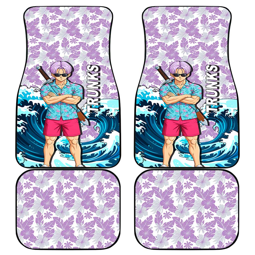 Trunks Dragon Ball Summer Theme Car Mats with Sword Floral Shirt Sunglasses Shenron and Ocean Wave Background - The Mazicc