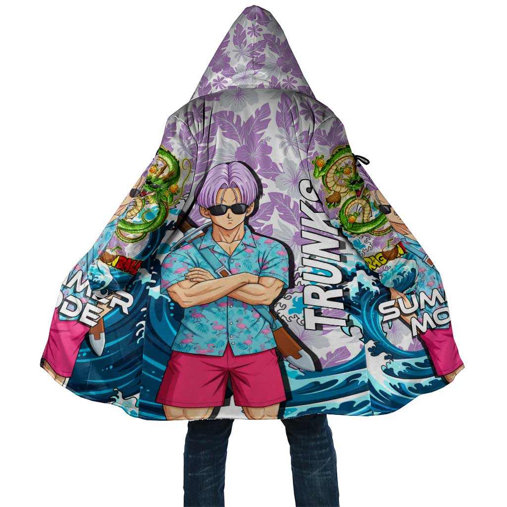 Trunks Dragon Ball Summer Theme Cloak with Sword Floral Shirt Sunglasses Shenron and Ocean Wave Background - The Mazicc