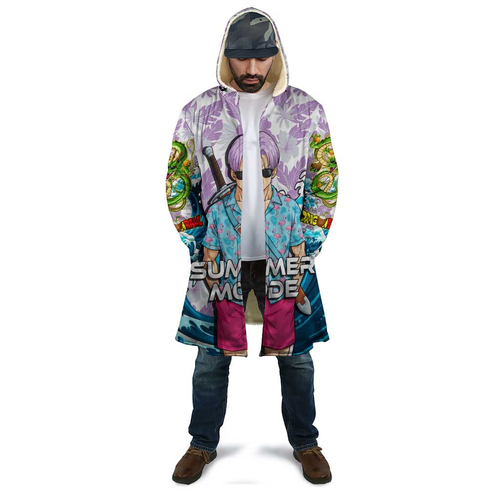 Trunks Dragon Ball Summer Theme Cloak with Sword Floral Shirt Sunglasses Shenron and Ocean Wave Background - The Mazicc