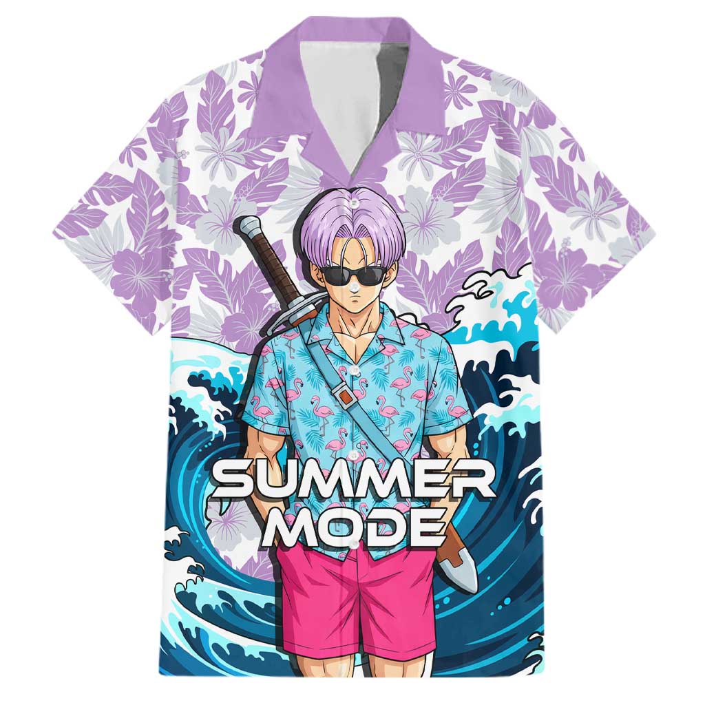Trunks Dragon Ball Summer Theme Family Matching Summer Maxi Dress and Hawaiian Shirt with Sword Floral Shirt Sunglasses Shenron and Ocean Wave Background