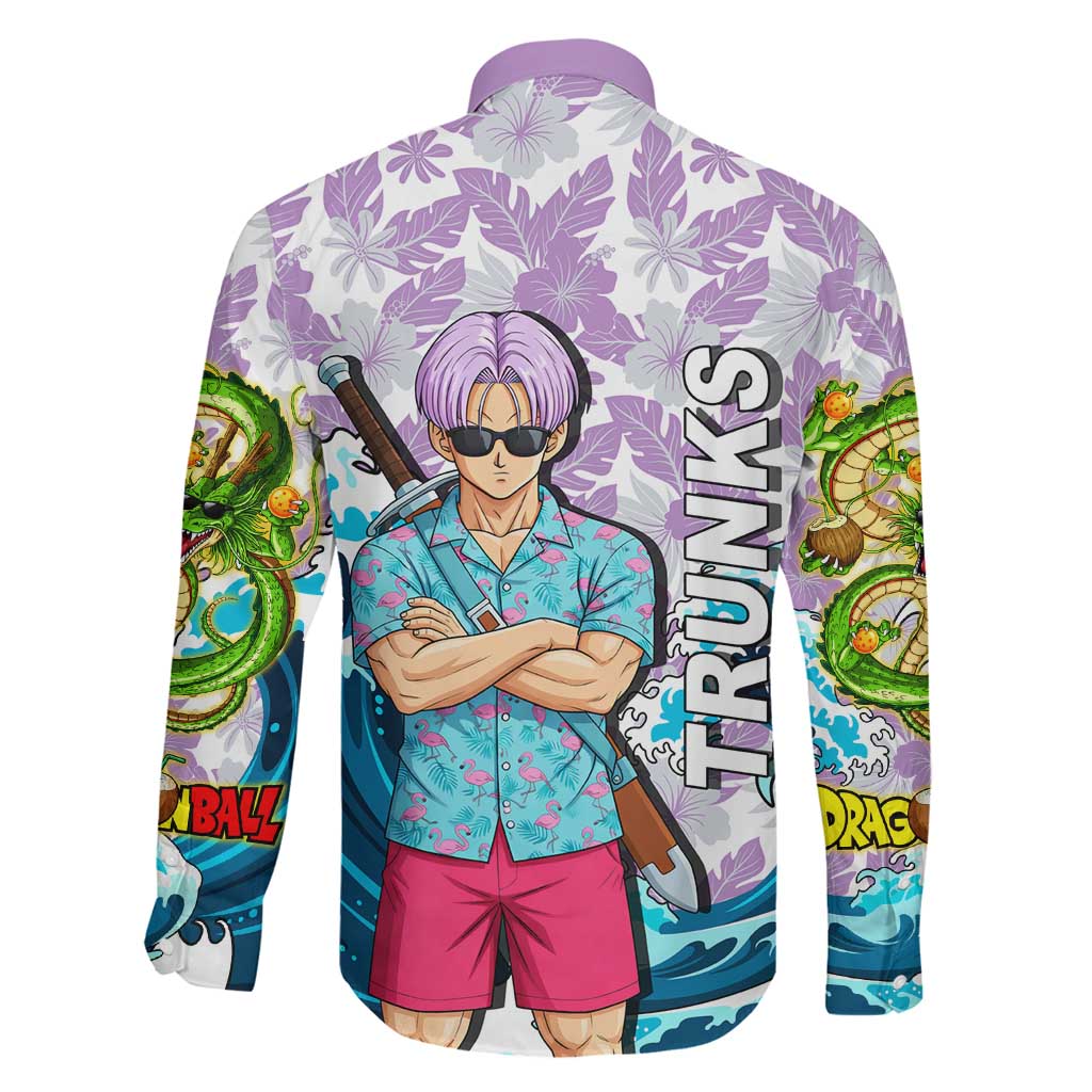 Trunks Dragon Ball Summer Theme Family Matching Summer Maxi Dress and Hawaiian Shirt with Sword Floral Shirt Sunglasses Shenron and Ocean Wave Background
