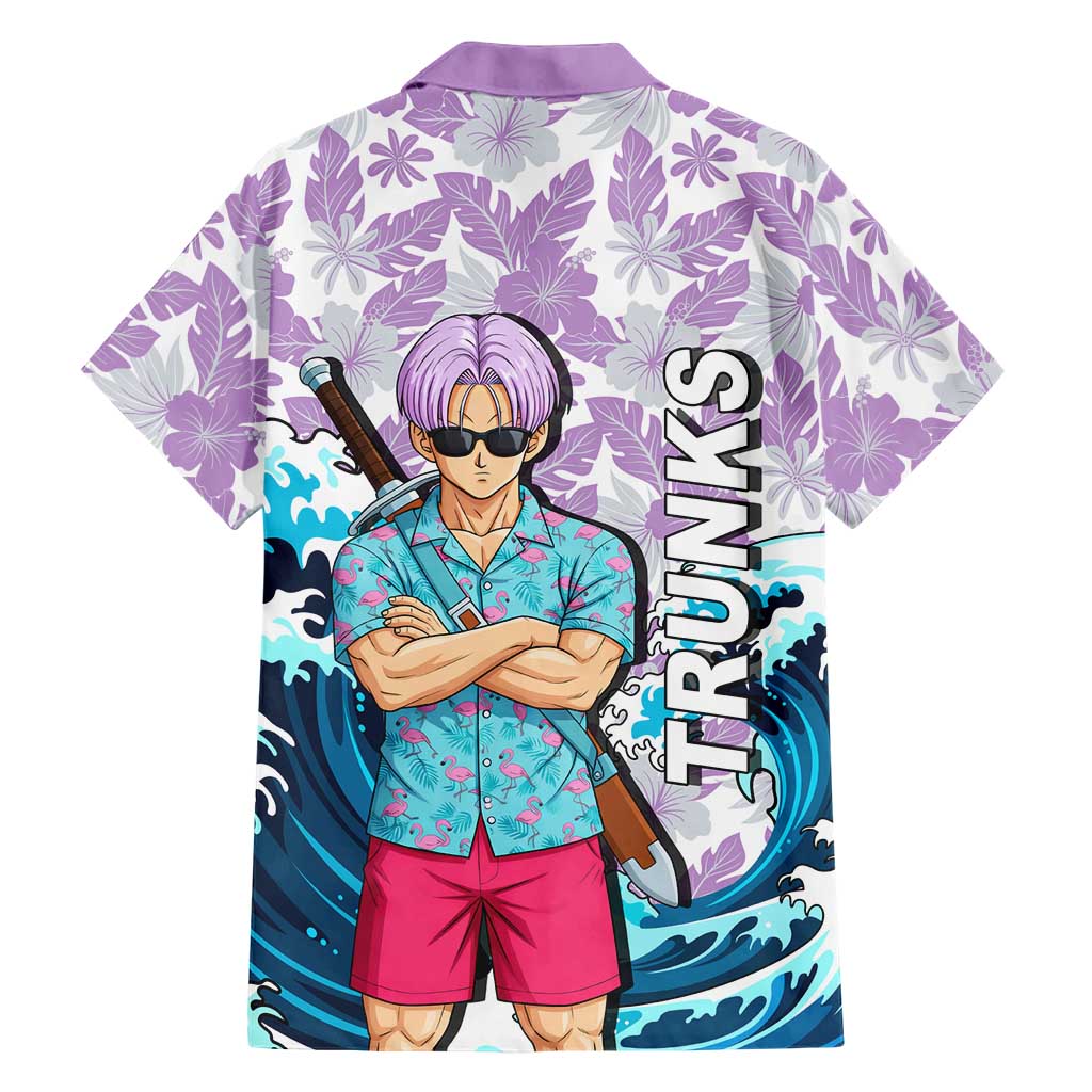 Trunks Dragon Ball Summer Theme Family Matching Tank Maxi Dress and Hawaiian Shirt with Sword Floral Shirt Sunglasses Shenron and Ocean Wave Background