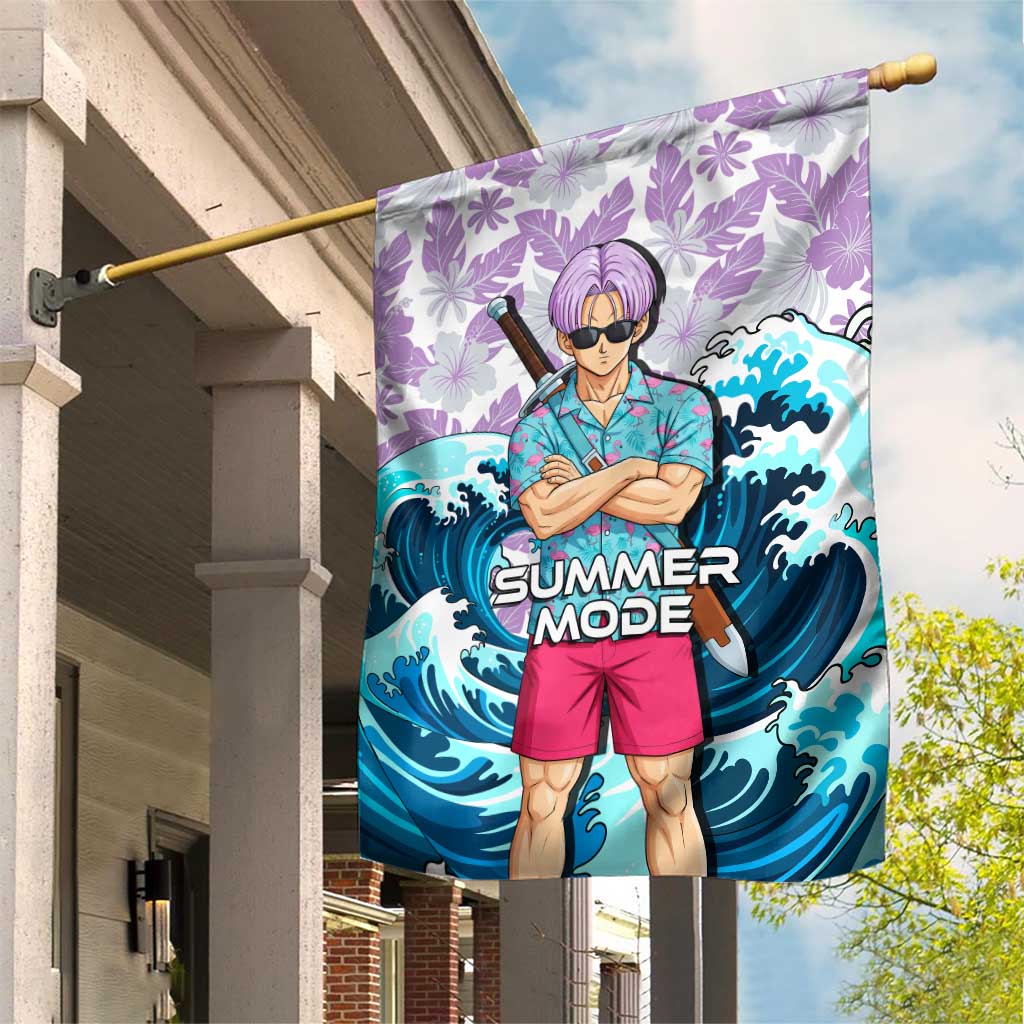 Trunks Dragon Ball Summer Theme Garden Flag with Sword Floral Shirt Sunglasses Shenron and Ocean Wave Background - The Mazicc