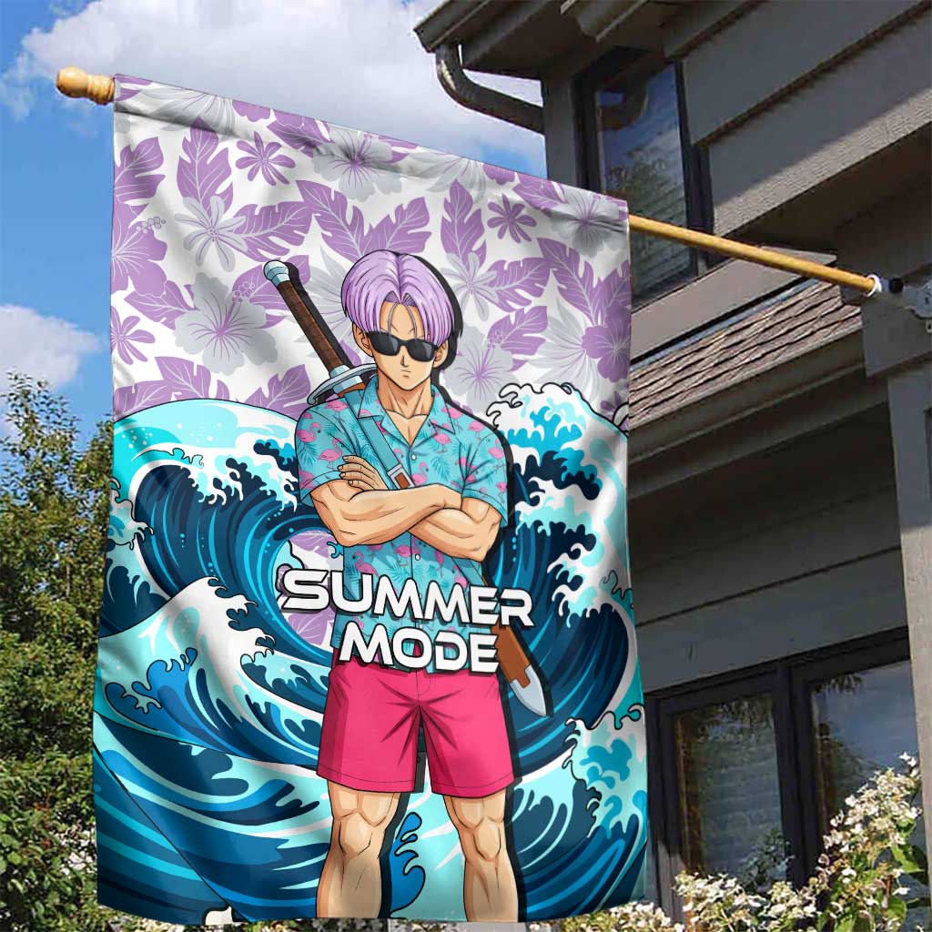 Trunks Dragon Ball Summer Theme Garden Flag with Sword Floral Shirt Sunglasses Shenron and Ocean Wave Background - The Mazicc