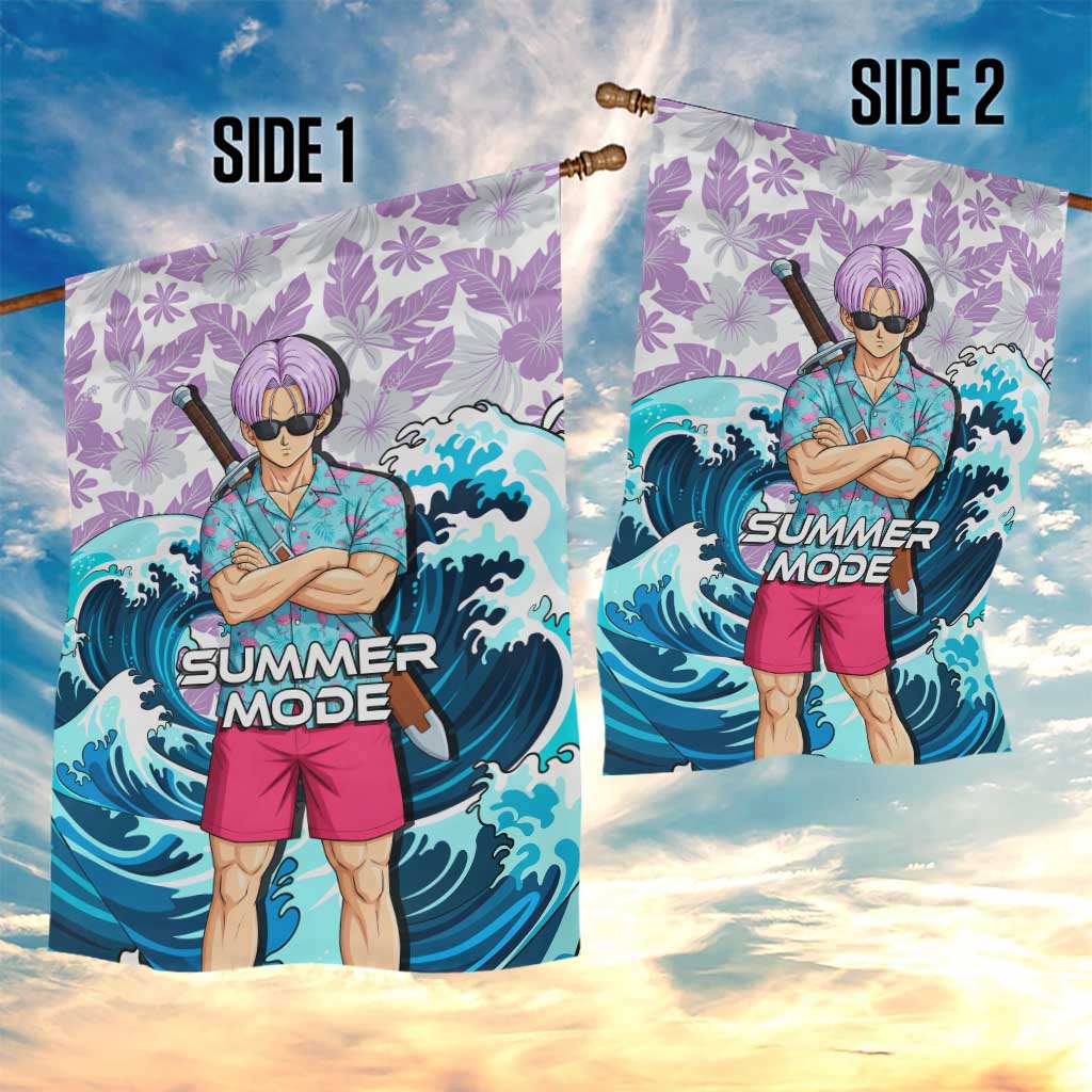 Trunks Dragon Ball Summer Theme Garden Flag with Sword Floral Shirt Sunglasses Shenron and Ocean Wave Background - The Mazicc