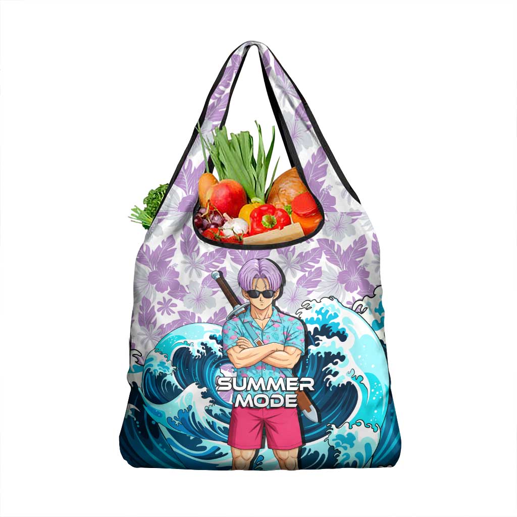 Trunks Dragon Ball Summer Theme Grocery Bag with Sword Floral Shirt Sunglasses Shenron and Ocean Wave Background - The Mazicc