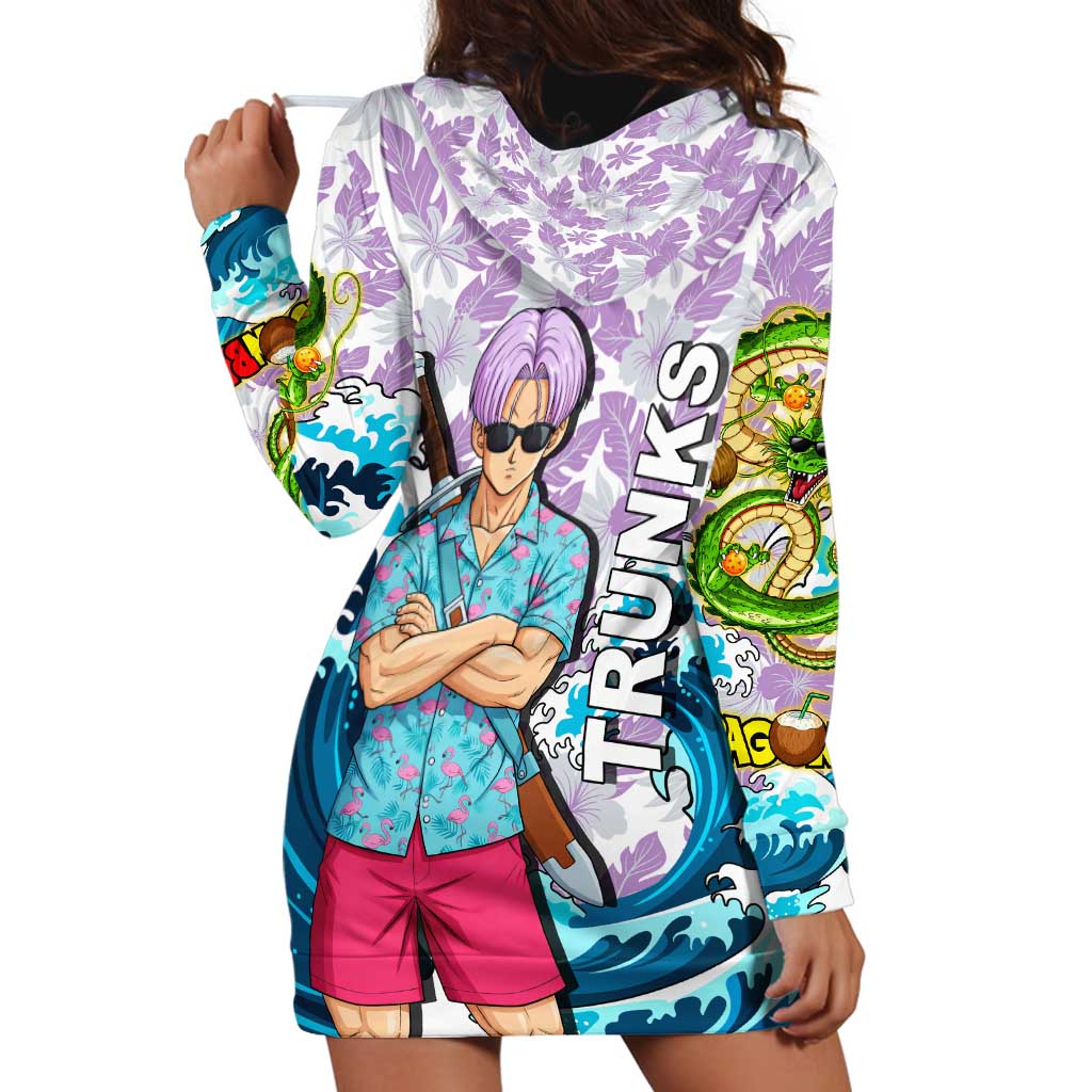 Trunks Dragon Ball Summer Theme Hoodie Dress with Sword Floral Shirt Sunglasses Shenron and Ocean Wave Background - The Mazicc