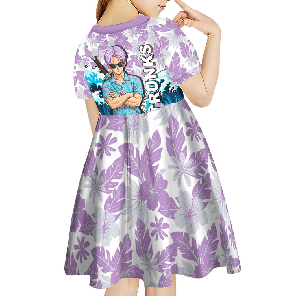 Trunks Dragon Ball Summer Theme Kid Short Sleeve Dress with Sword Floral Shirt Sunglasses Shenron and Ocean Wave Background - The Mazicc