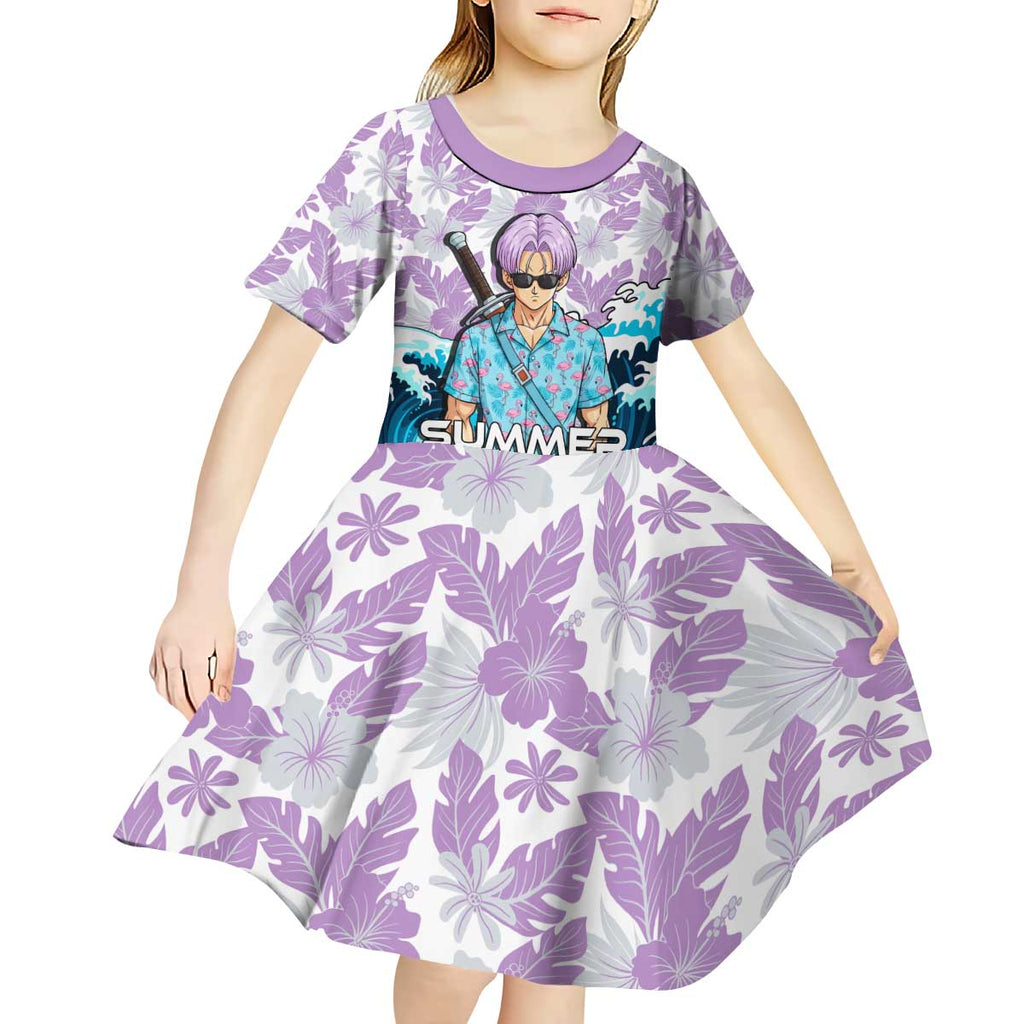 Trunks Dragon Ball Summer Theme Kid Short Sleeve Dress with Sword Floral Shirt Sunglasses Shenron and Ocean Wave Background - The Mazicc