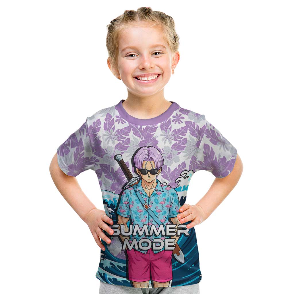 Trunks Dragon Ball Summer Theme Kid T Shirt with Sword Floral Shirt Sunglasses Shenron and Ocean Wave Background - The Mazicc