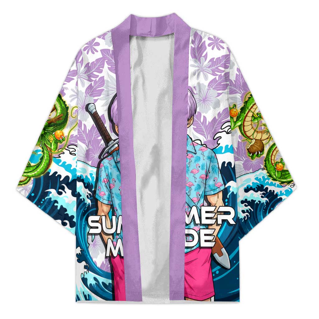 Trunks Dragon Ball Summer Theme Kimono with Sword Floral Shirt Sunglasses Shenron and Ocean Wave Background - The Mazicc