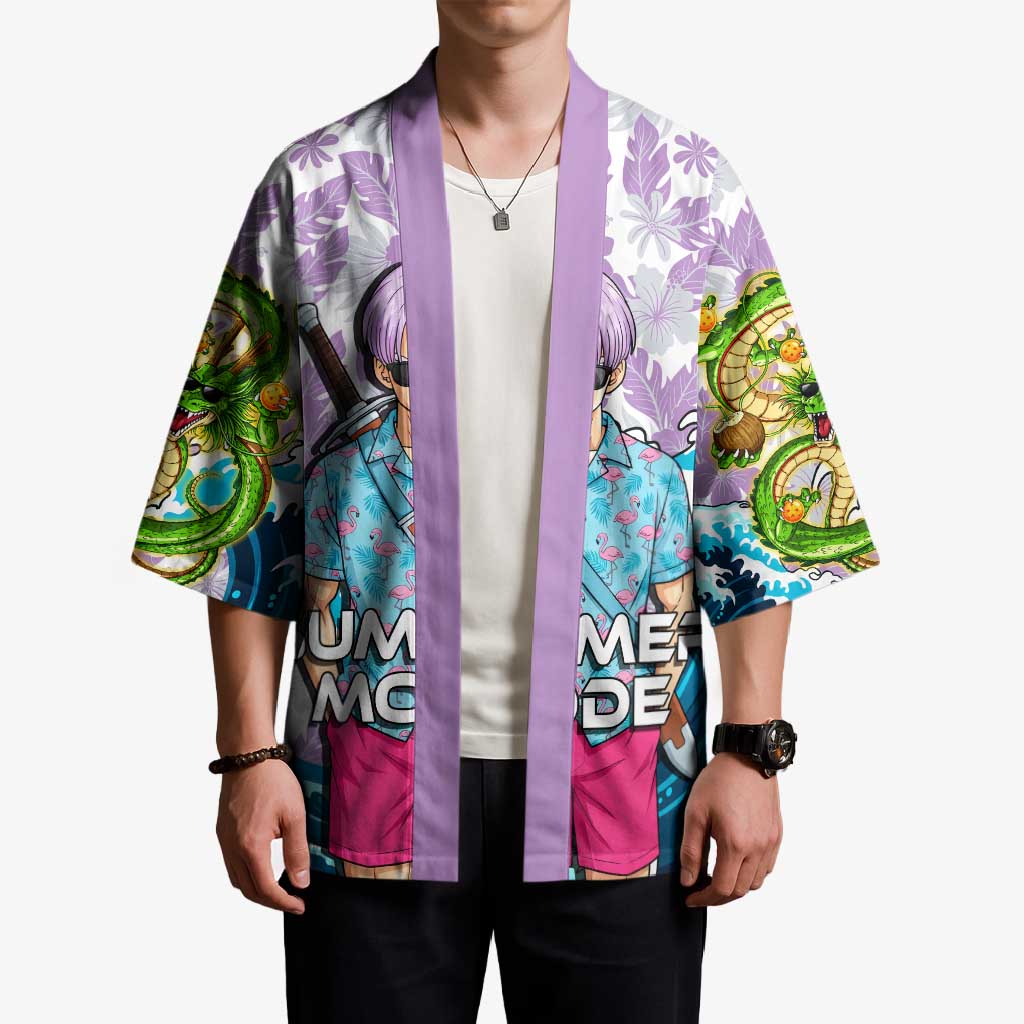 Trunks Dragon Ball Summer Theme Kimono with Sword Floral Shirt Sunglasses Shenron and Ocean Wave Background - The Mazicc