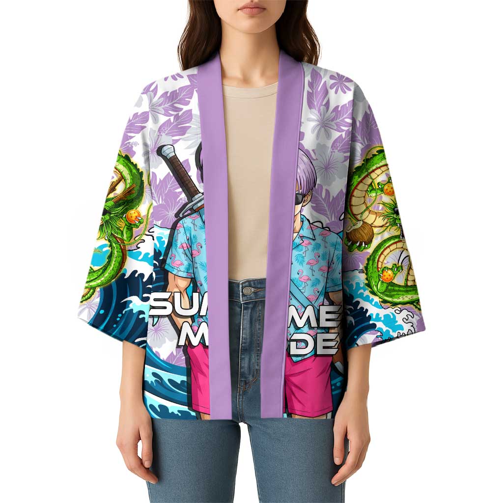 Trunks Dragon Ball Summer Theme Kimono with Sword Floral Shirt Sunglasses Shenron and Ocean Wave Background - The Mazicc