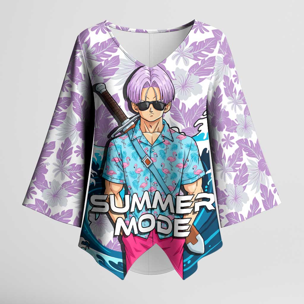Trunks Dragon Ball Summer Theme Kimono Sleeve Blouse with Sword Floral Shirt Sunglasses Shenron and Ocean Wave Background - The Mazicc