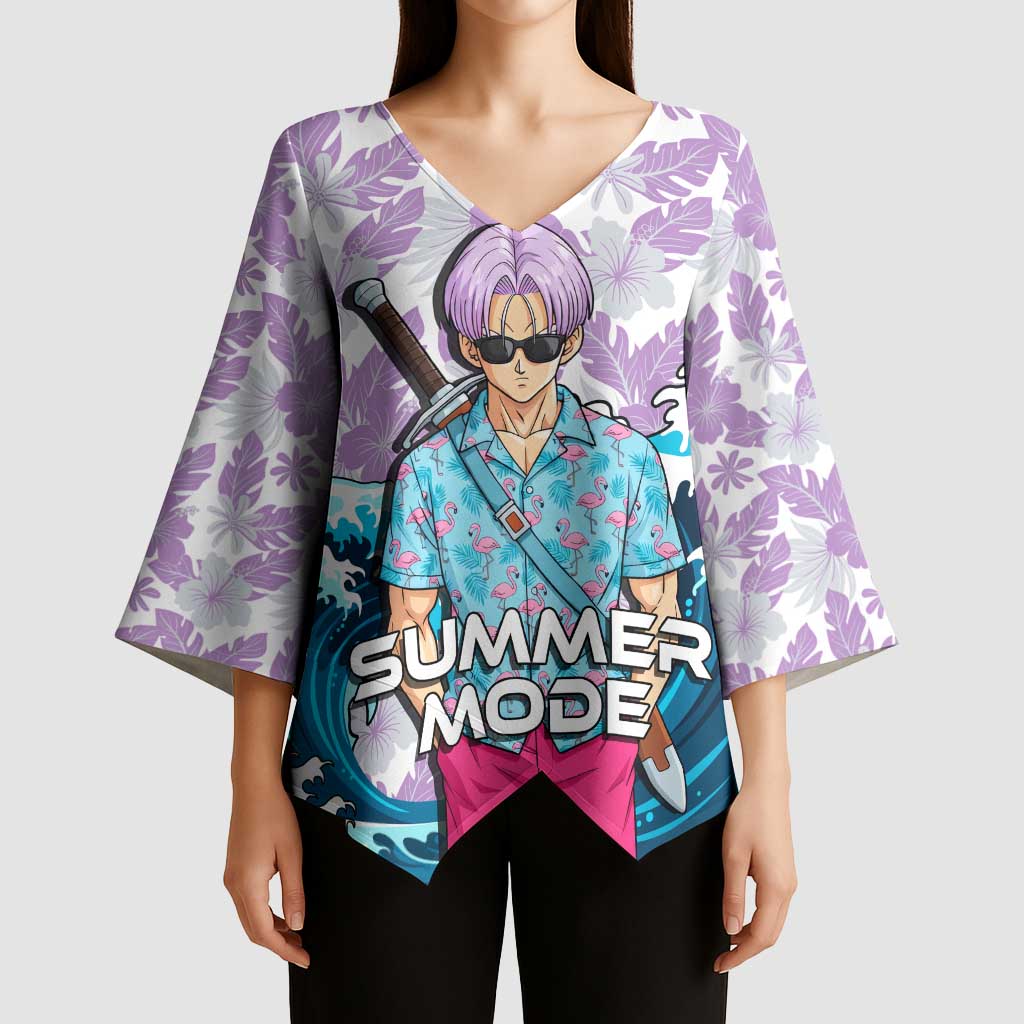 Trunks Dragon Ball Summer Theme Kimono Sleeve Blouse with Sword Floral Shirt Sunglasses Shenron and Ocean Wave Background - The Mazicc