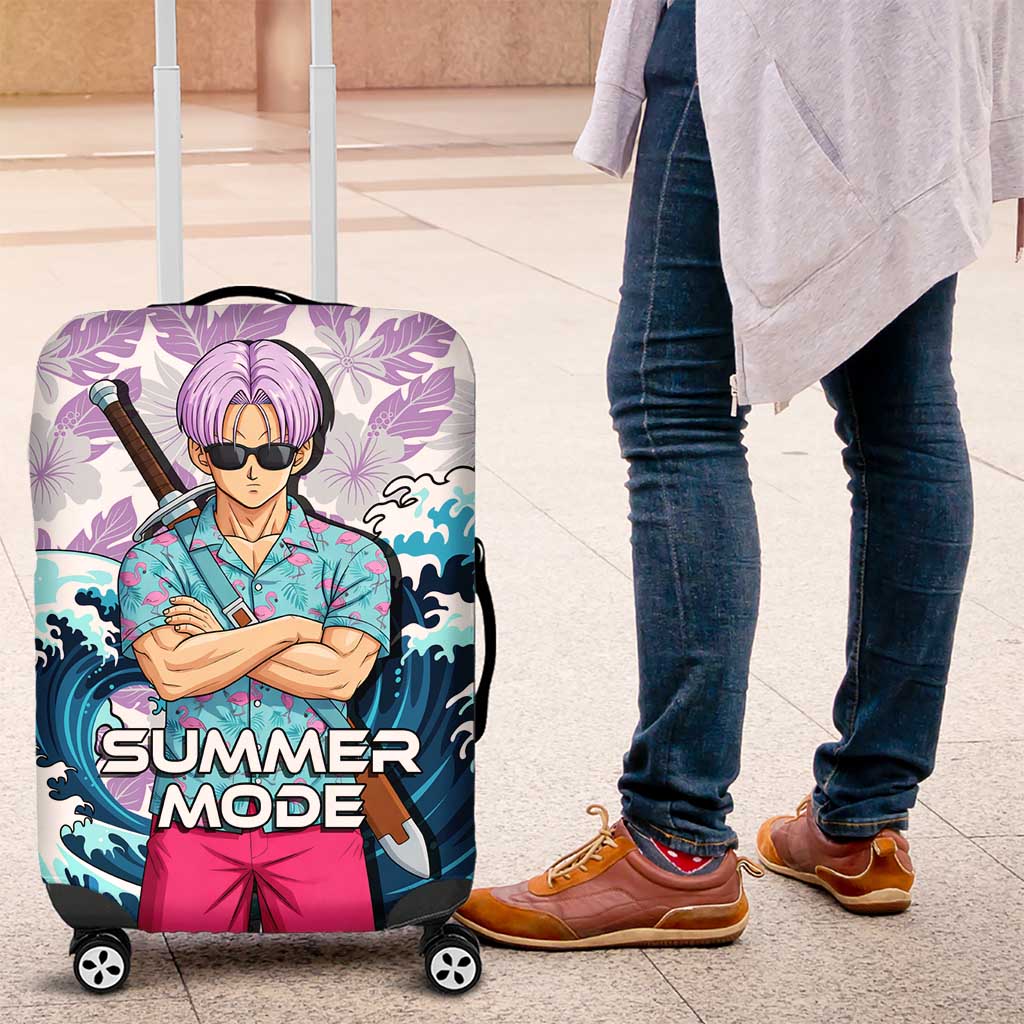 Trunks Dragon Ball Summer Theme Luggage Cover with Sword Floral Shirt Sunglasses Shenron and Ocean Wave Background - The Mazicc