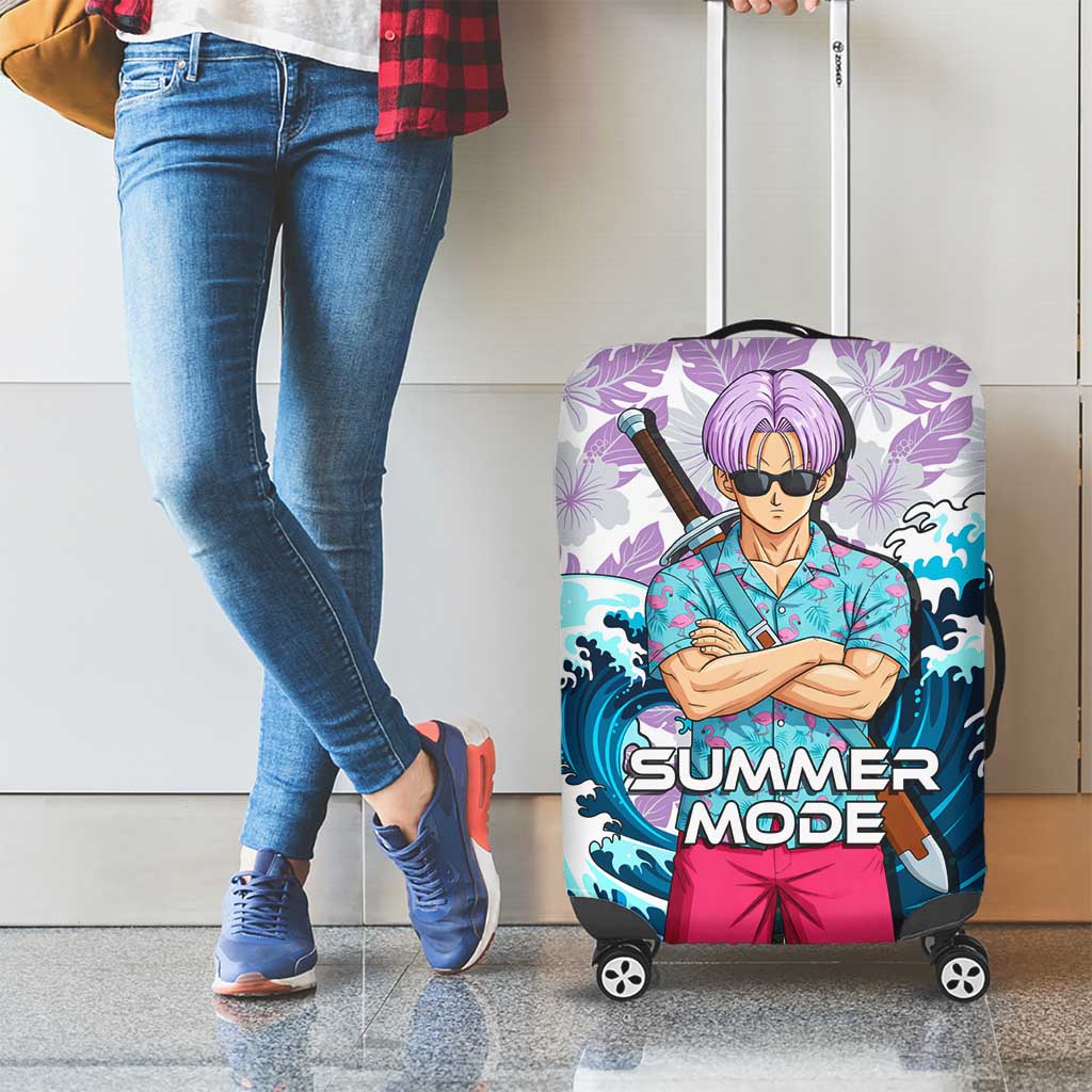 Trunks Dragon Ball Summer Theme Luggage Cover with Sword Floral Shirt Sunglasses Shenron and Ocean Wave Background - The Mazicc
