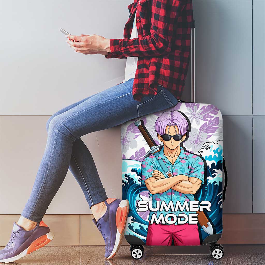 Trunks Dragon Ball Summer Theme Luggage Cover with Sword Floral Shirt Sunglasses Shenron and Ocean Wave Background - The Mazicc