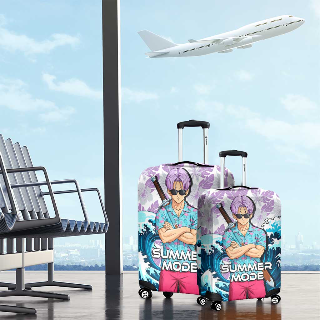 Trunks Dragon Ball Summer Theme Luggage Cover with Sword Floral Shirt Sunglasses Shenron and Ocean Wave Background - The Mazicc