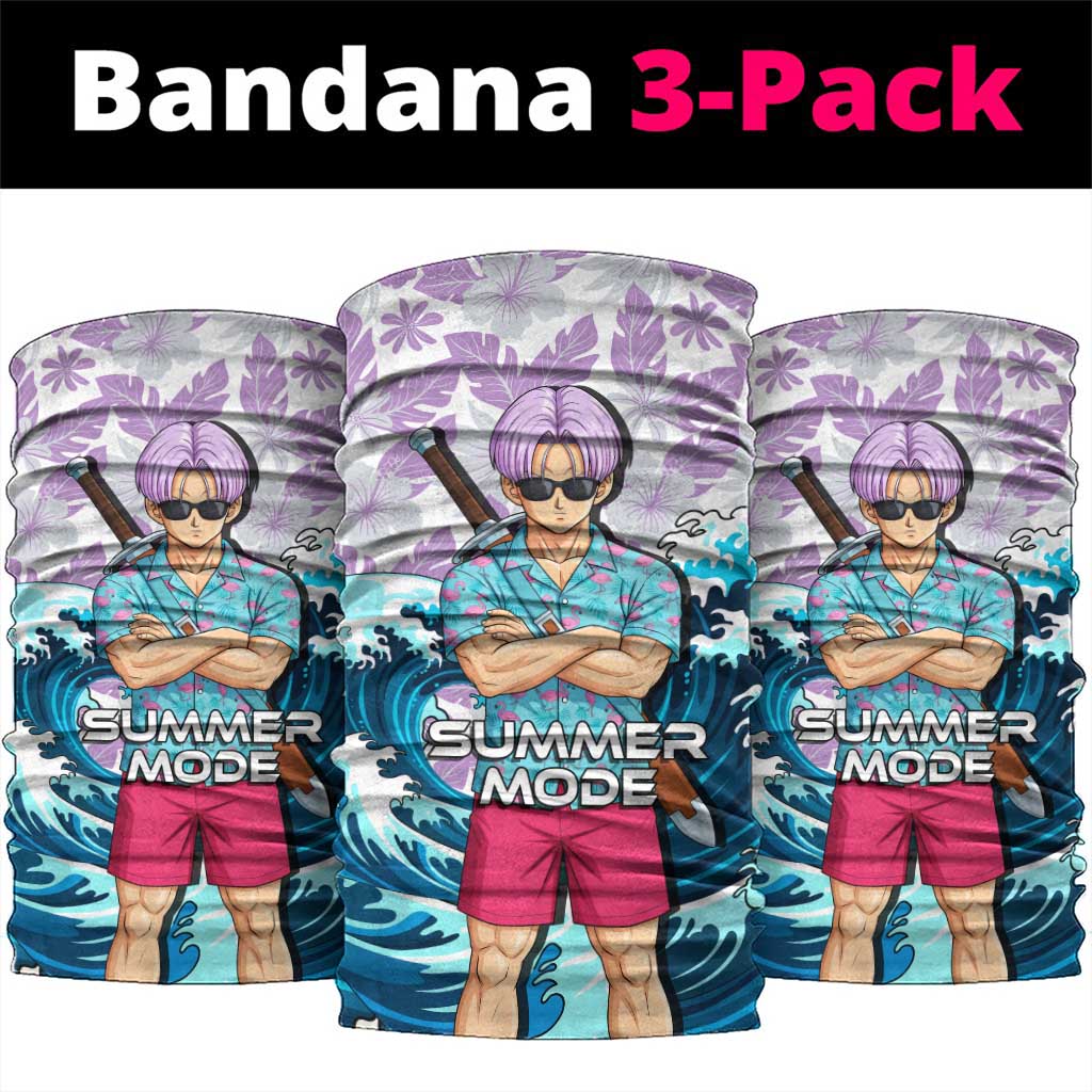 Trunks Dragon Ball Summer Theme Neck Gaiter with Sword Floral Shirt Sunglasses Shenron and Ocean Wave Background - The Mazicc