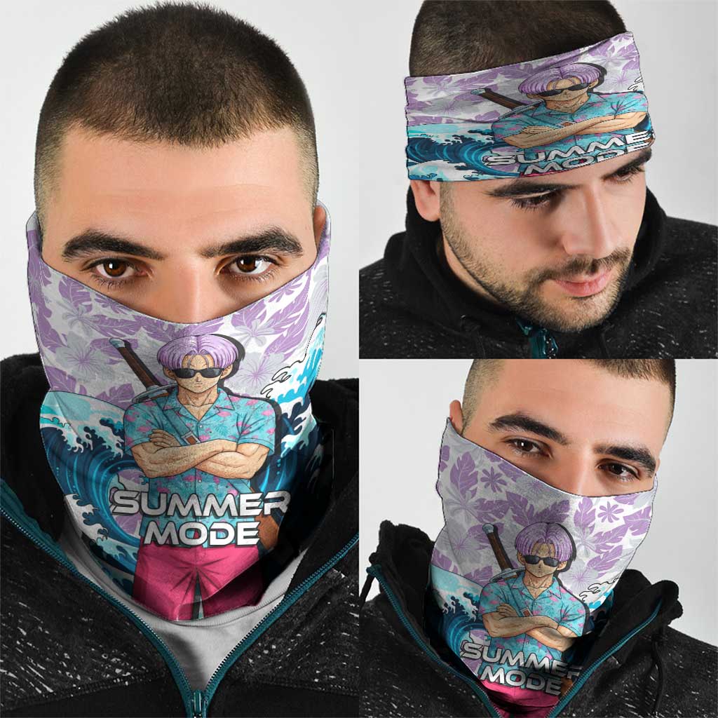 Trunks Dragon Ball Summer Theme Neck Gaiter with Sword Floral Shirt Sunglasses Shenron and Ocean Wave Background - The Mazicc